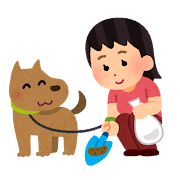 犬のふんを片付ける女性のイラスト